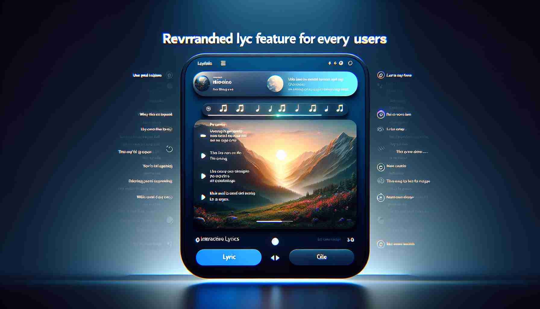 Realistic high-definition image showing a revamped lyric feature for all users on a popular music streaming platform. The image should capture the new look of the user interface which now prominently displays song lyrics for every listener. Highlight the sleek design, the user-friendly interactive lyrics bar, and the premium feel even for free users.