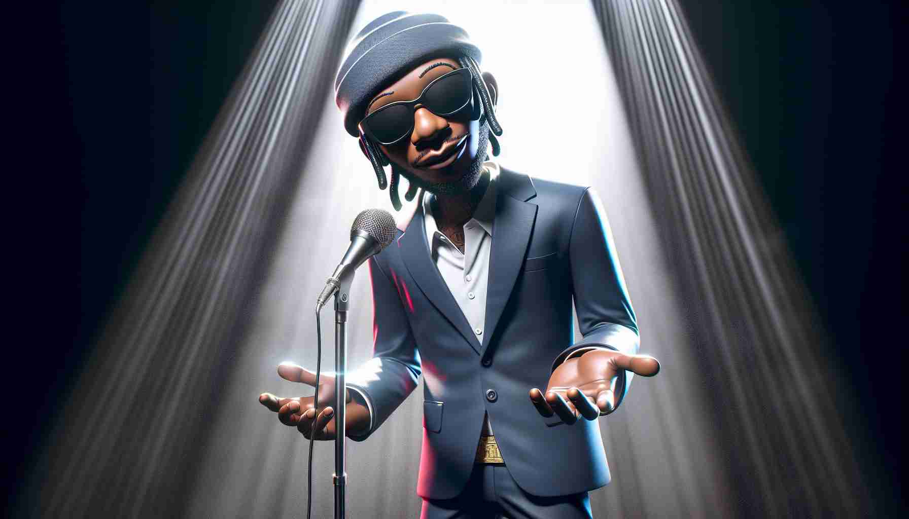 Realistic high-definition image of a fictitious character named 'Lungu Boy' rising to prominence in the world of music. He's depicted in the spotlight, captivating the audience with his unique style and charisma, emanating an aura of newfound music sensation.